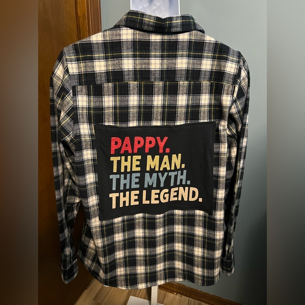Pappy The Man The Myth The Legend T-shirt Handmade sewn onto Flannel